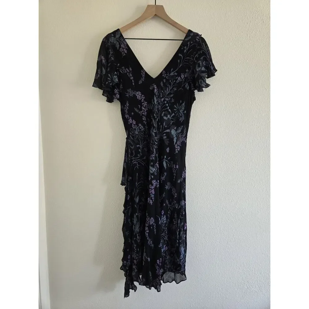 Eva Blue Vtg Y2K Floral Fairy Beaded Layered Maxi Dress Sz 12 Whimsigoth Wedding - Picture 3 of 8